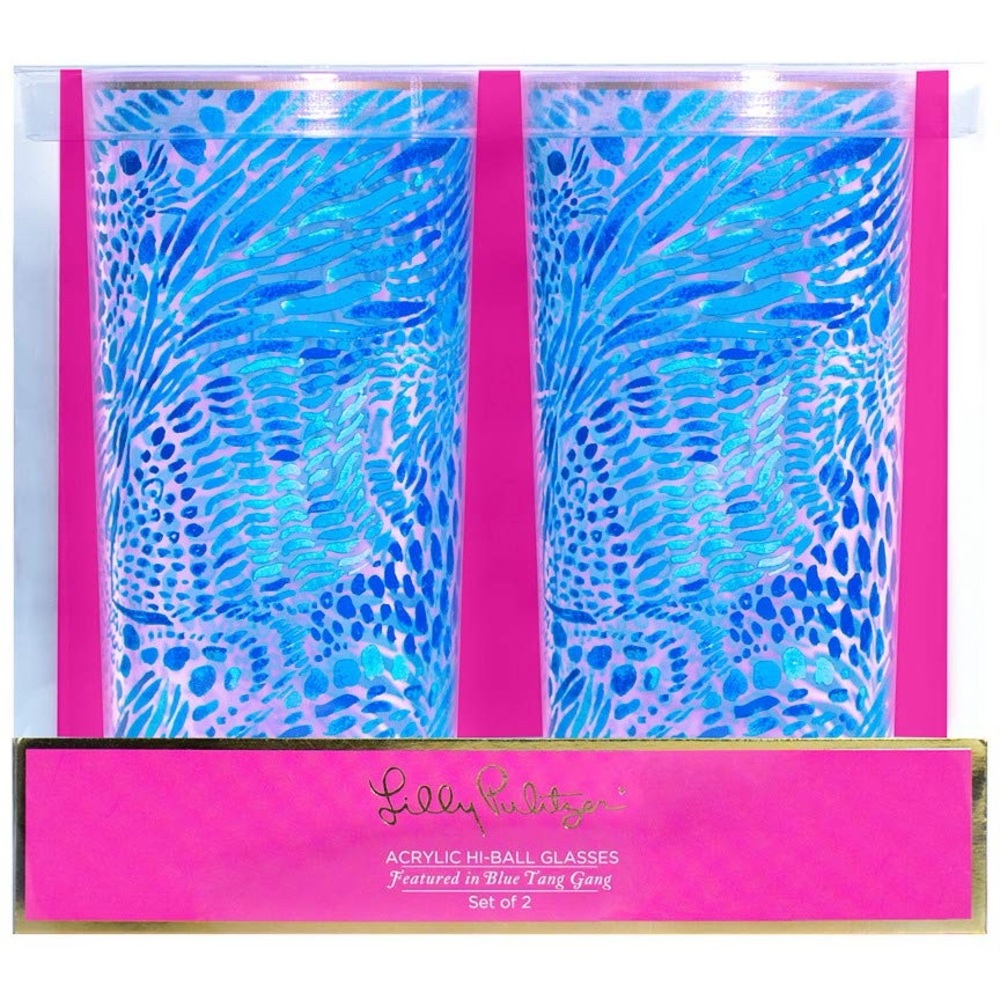 Lilly Pulizter Hi-Ball Glasses Blue Tang Gang NIB